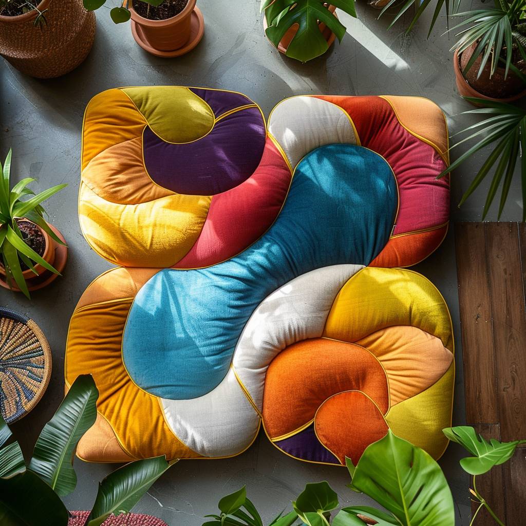 yoga cushion with vibrant colors, soft fabric texture, and ergonomic design