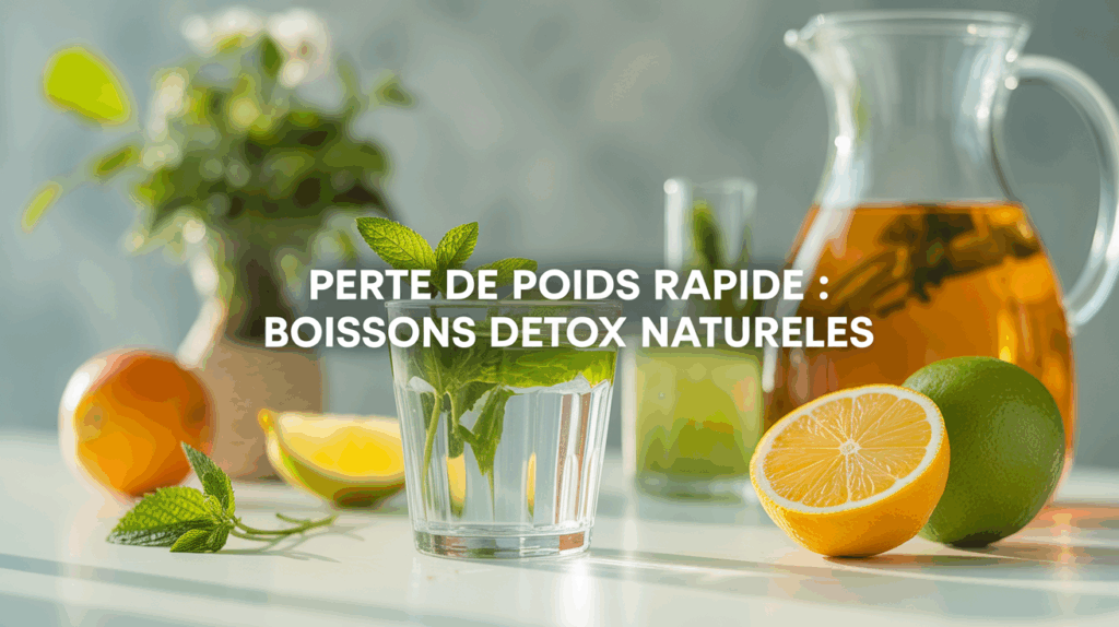 verre d'eau, thé vert, fruits pour boissons detox naturelles perte de poids