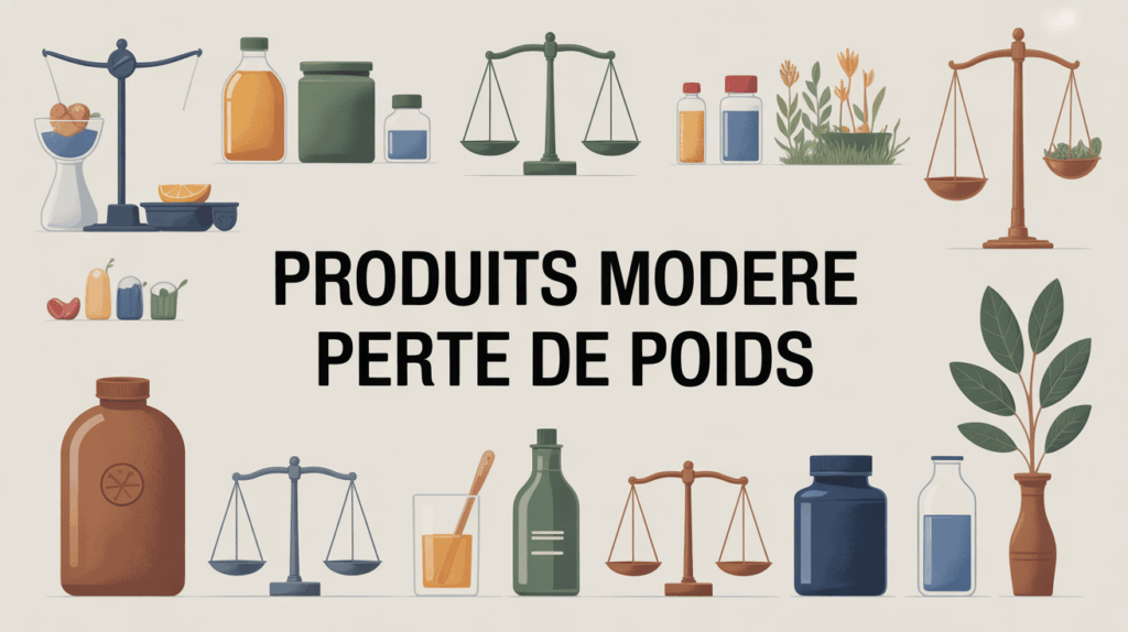 Résumé graphique produits Modere perte de poids avec balances et compléments