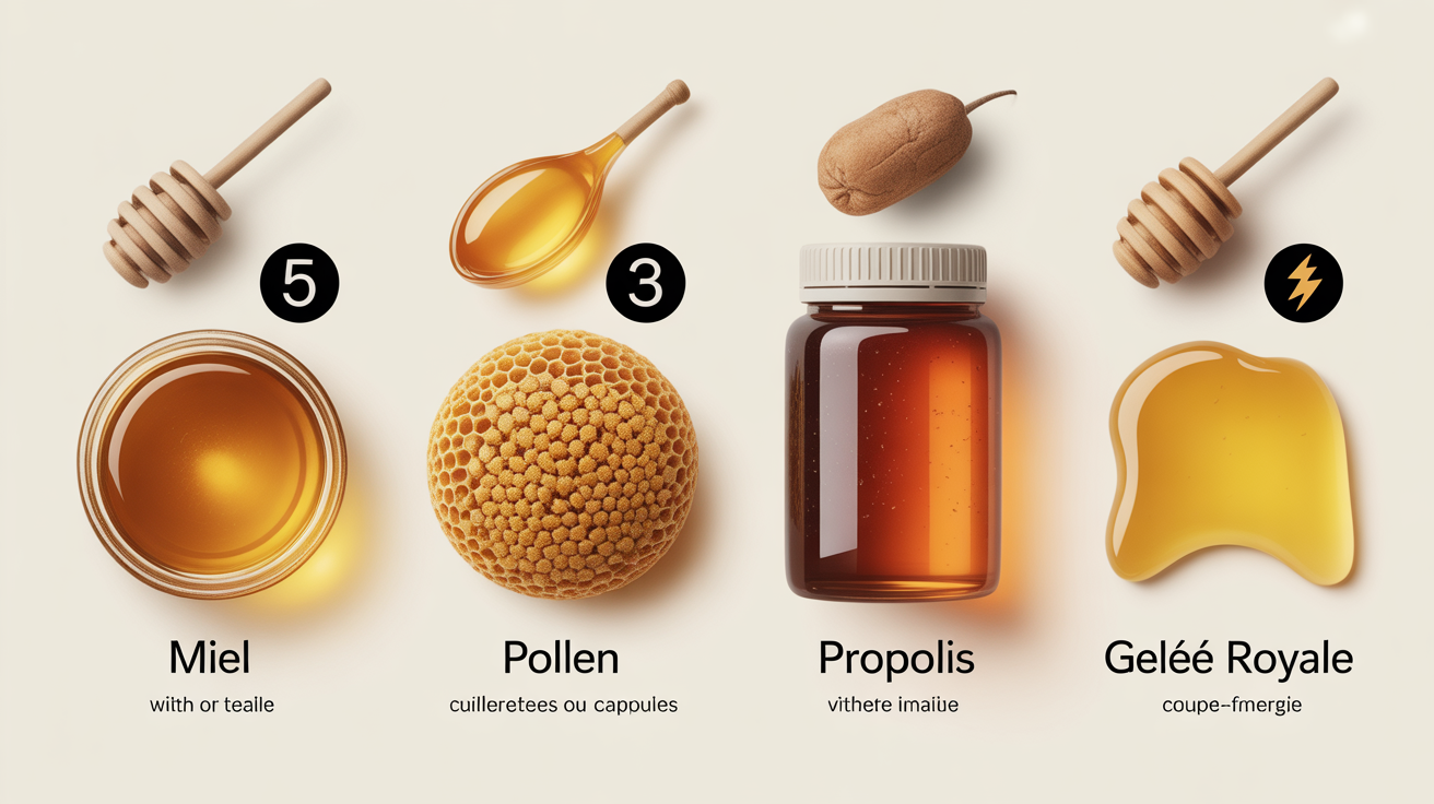 Miel, pollen, gelée royale, propolis en portions, produits de la ruche minceur