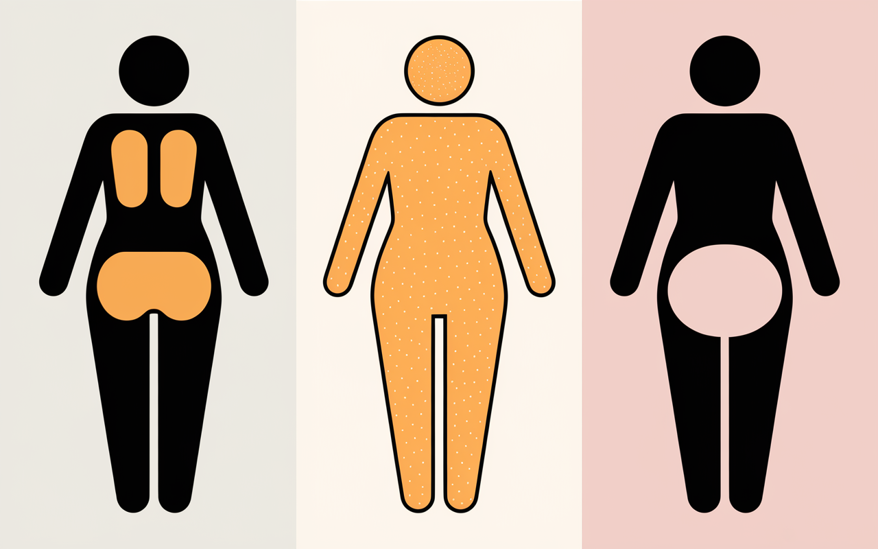 Silhouettes femmes types cellulite fibreuse adipeuse aqueuse