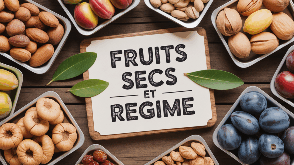 fruits secs naturels pour regime sain sur table rustique