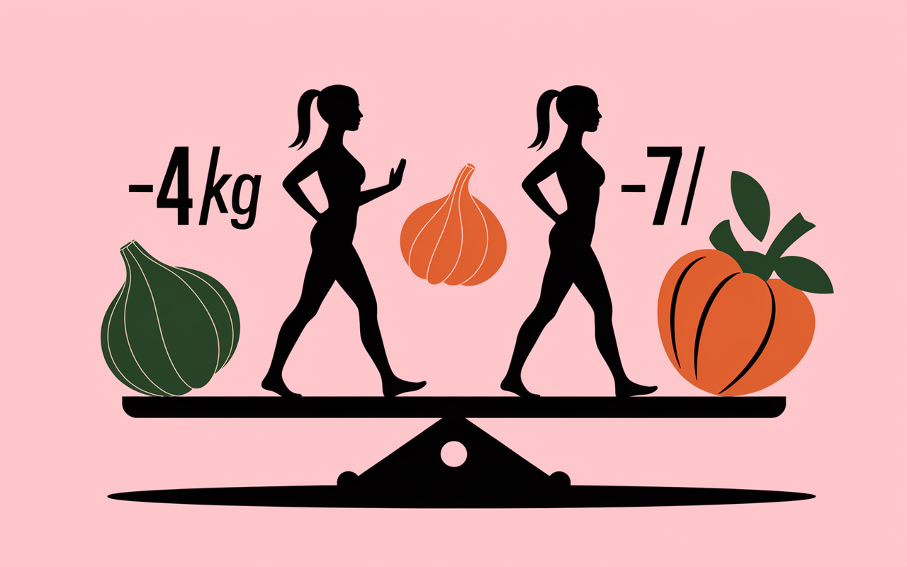 balance affichant perte poids -4kg -7kg avec chou et carotte