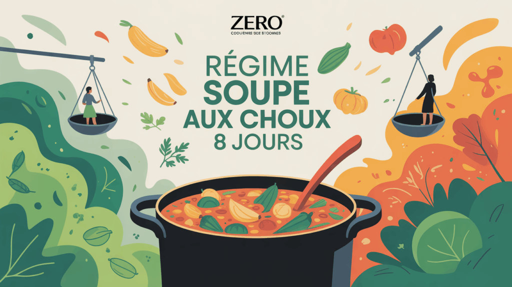 illustration regime soupe aux choux 8 jours avec casserole et balance