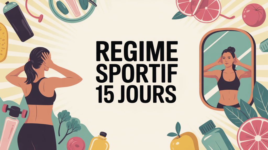 Silhouette féminine avec éléments sportifs et alimentaires pour regime sportif 15 jours