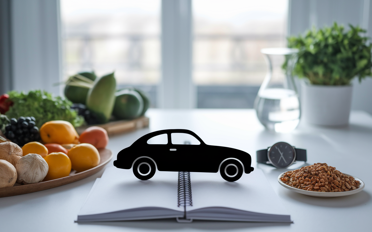 Carnet ouvert avec menu regime sur 1 semaine coche case