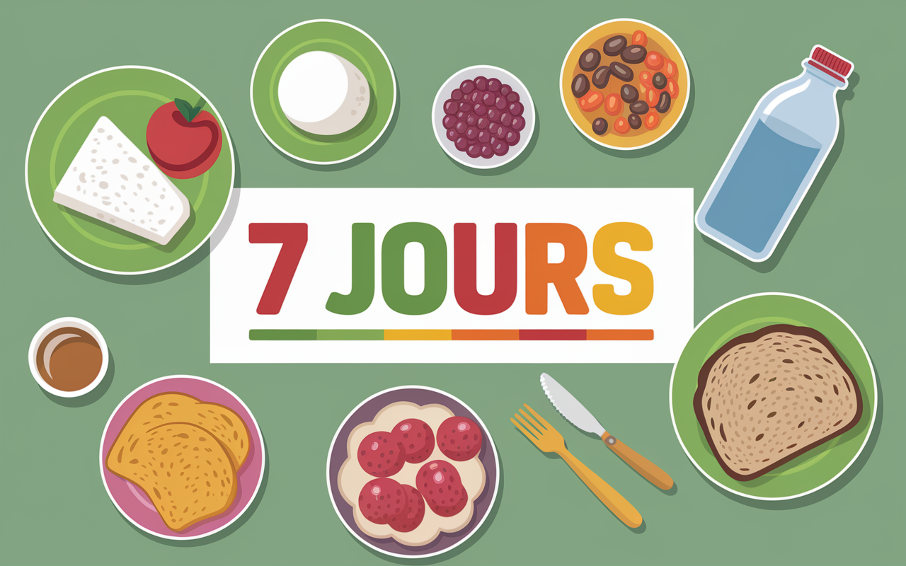 Menu type regime sur 1 semaine planning 7 jours table repas
