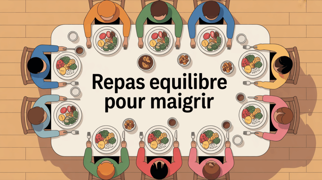 Repas equilibre pour maigrir assiette legume proteine feculent famille