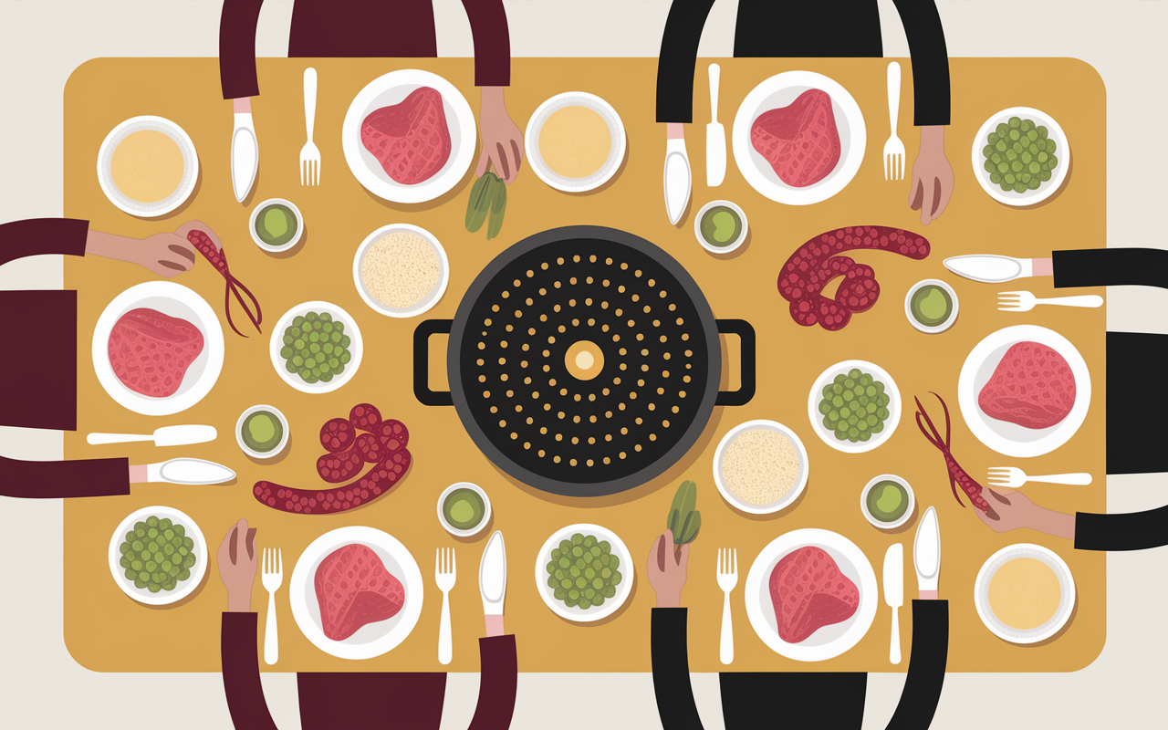 Paella au poulet et chorizo méthode facile vue d'ensemble