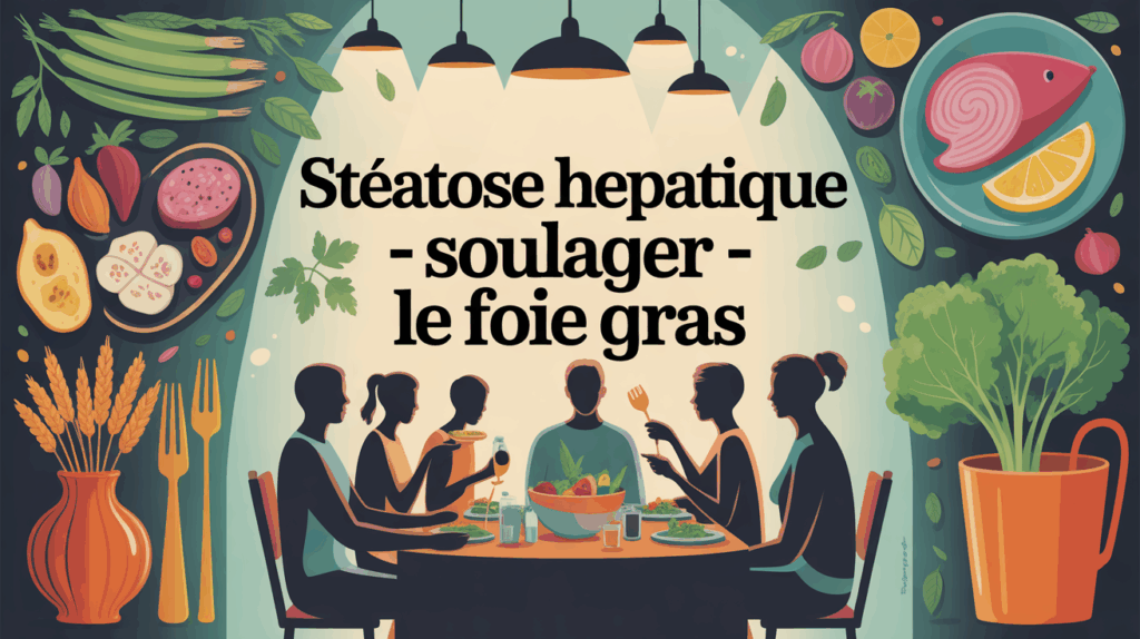 Illustration assiette stéatose hépatique saine repas convivial