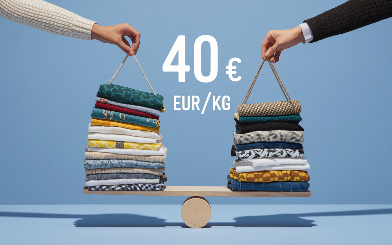 Vente de vetements au poids balance et etiquette