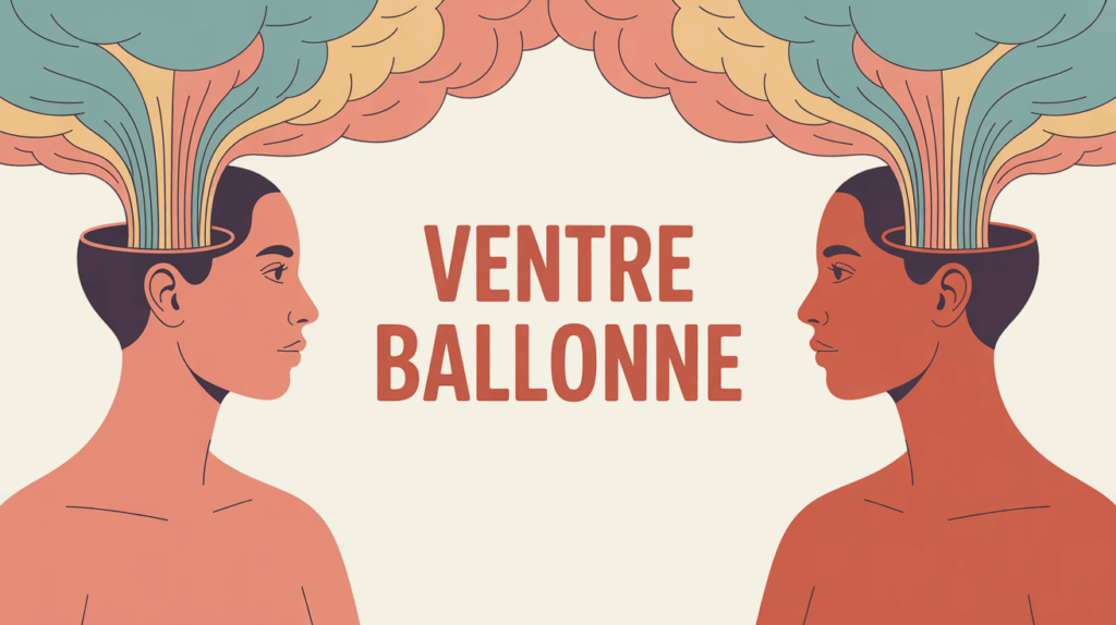 visuel ventre ballonné stylisé, bulles de gaz, titre ventre ballonné