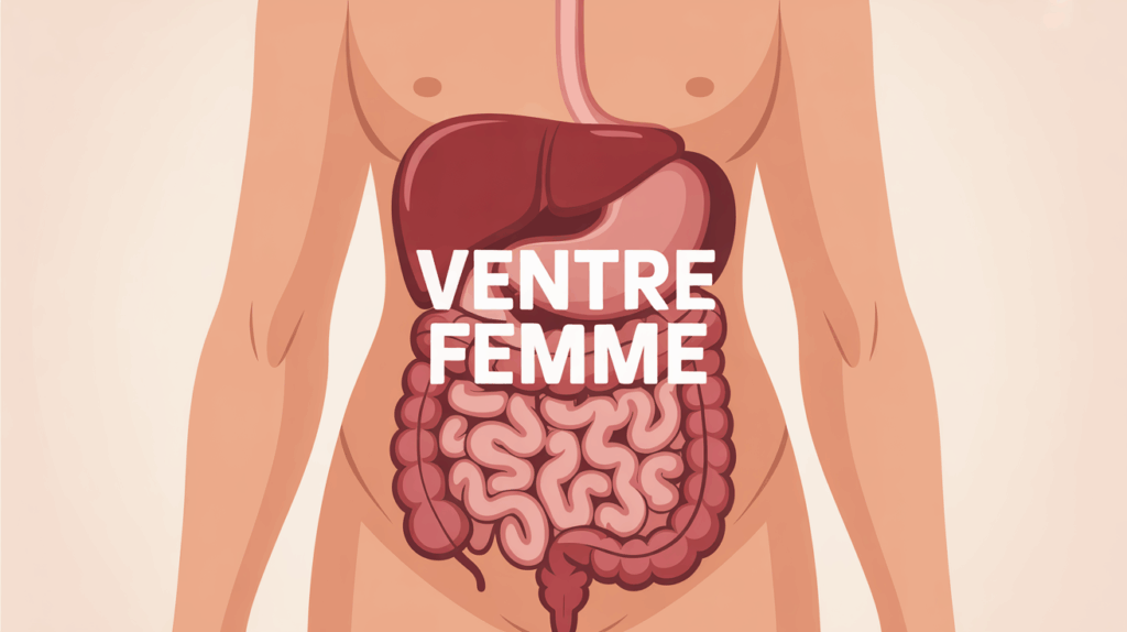 Vue de face abdomen femme avec organes internes principaux