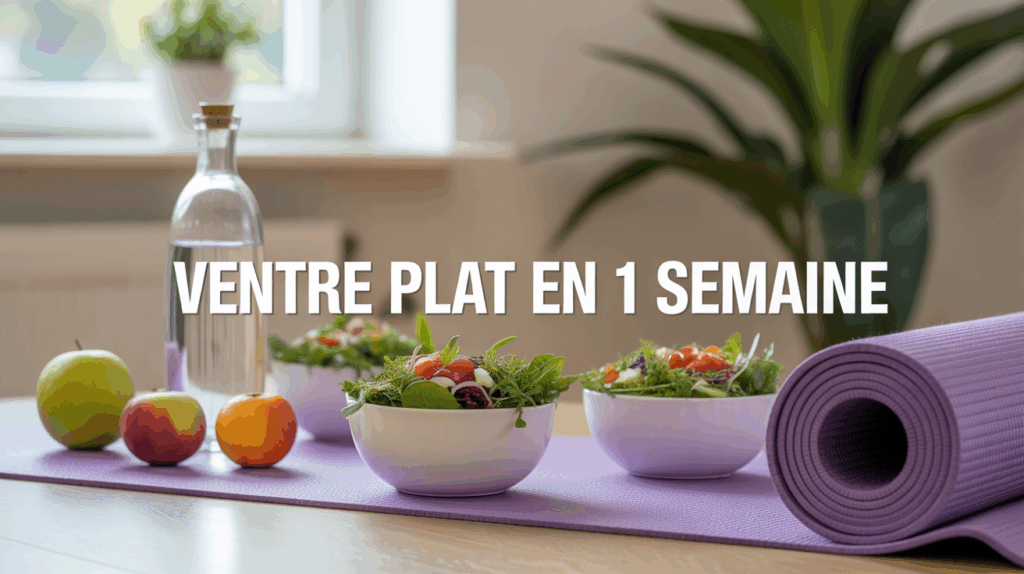 table yoga salade fruits eau ventre plat en 1 semaine