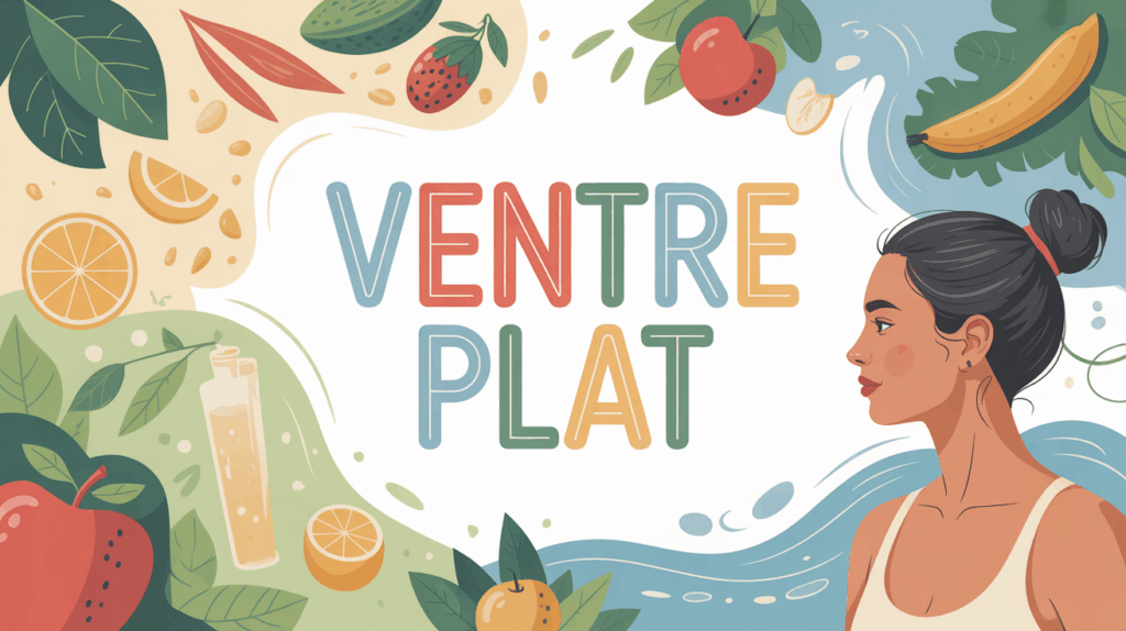 Illustration ventre plat stylisee bien-etre fruits legumes