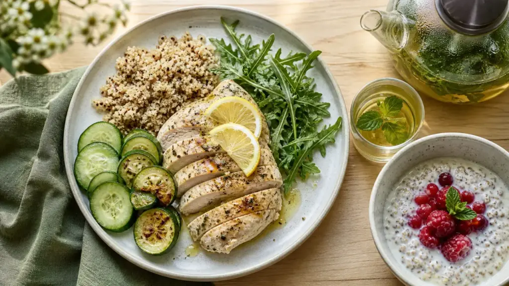 Recette pour maigrir le ventre : assiette fibres et protéines