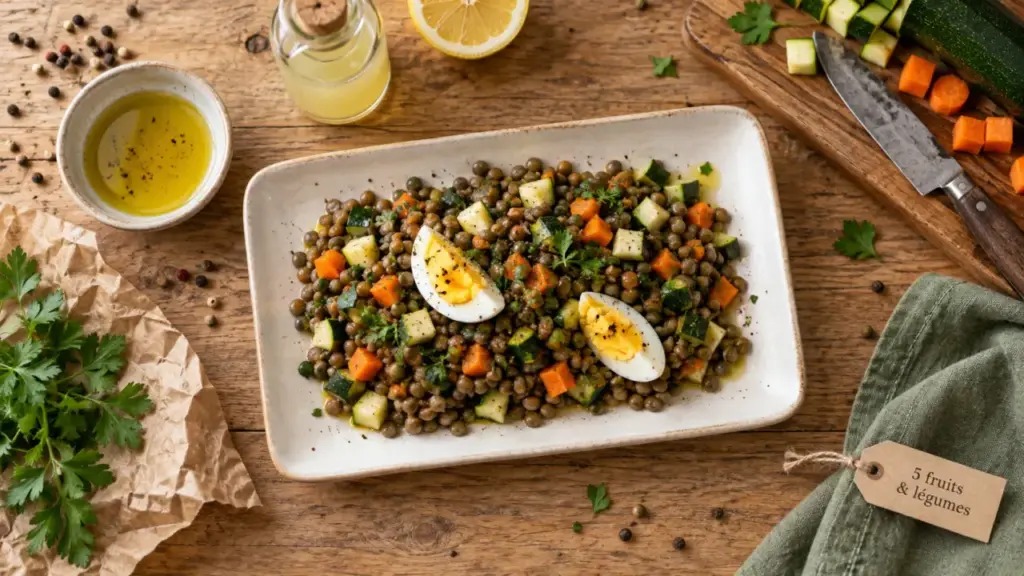 Aliment bon pour la santé : salade de lentilles tiède et œuf