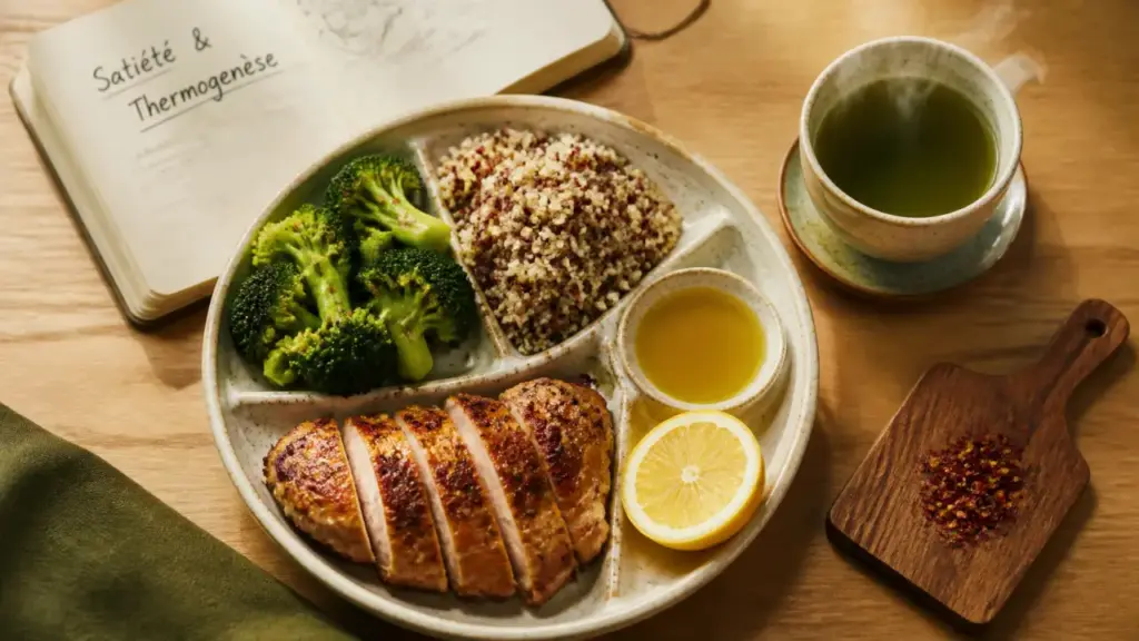 Aliments brûle graisse : thermogenèse et satiété (poulet, brocoli, quinoa)